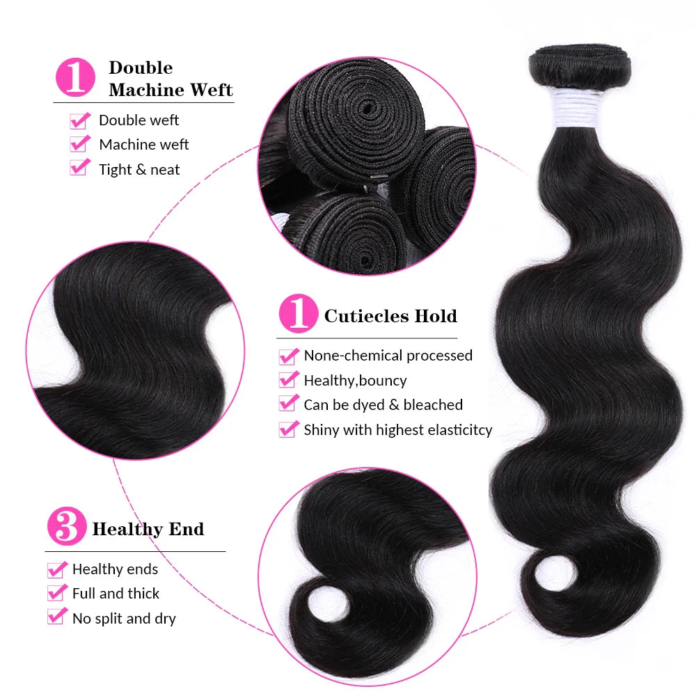 Body Wave Brazilian Human Hair Bundles – 1/3/4 Bundle Deals Natural & Jet Black Hair Extensions