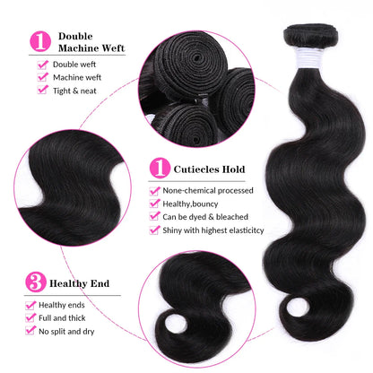 Body Wave Brazilian Human Hair Bundles – 1/3/4 Bundle Deals Natural & Jet Black Hair Extensions