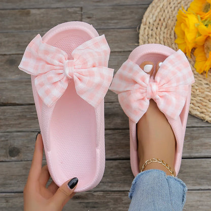 Women's Leopard Bow Flip Flops - Soft Thick-Soled Cloud Slippers for Summer Beach & Travel