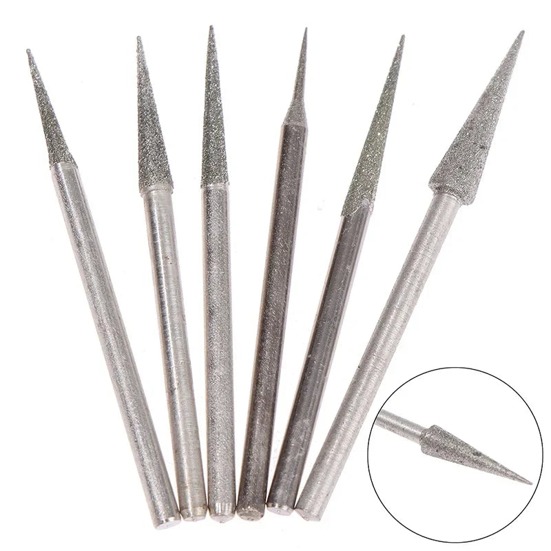 6Pcs Diamond Grinding Burr Set 1–4mm – 2.35mm Shank Engraving & Carving Needle Bits for Precision Tool Work