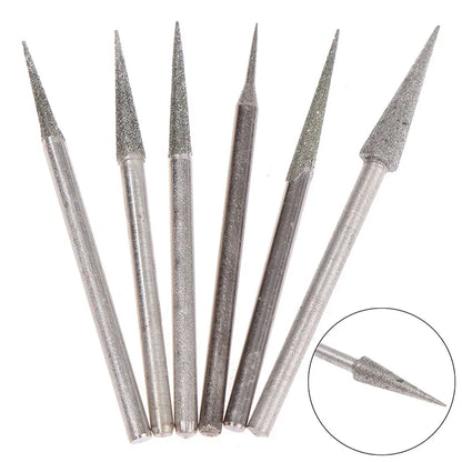 6Pcs Diamond Grinding Burr Set 1–4mm – 2.35mm Shank Engraving & Carving Needle Bits for Precision Tool Work