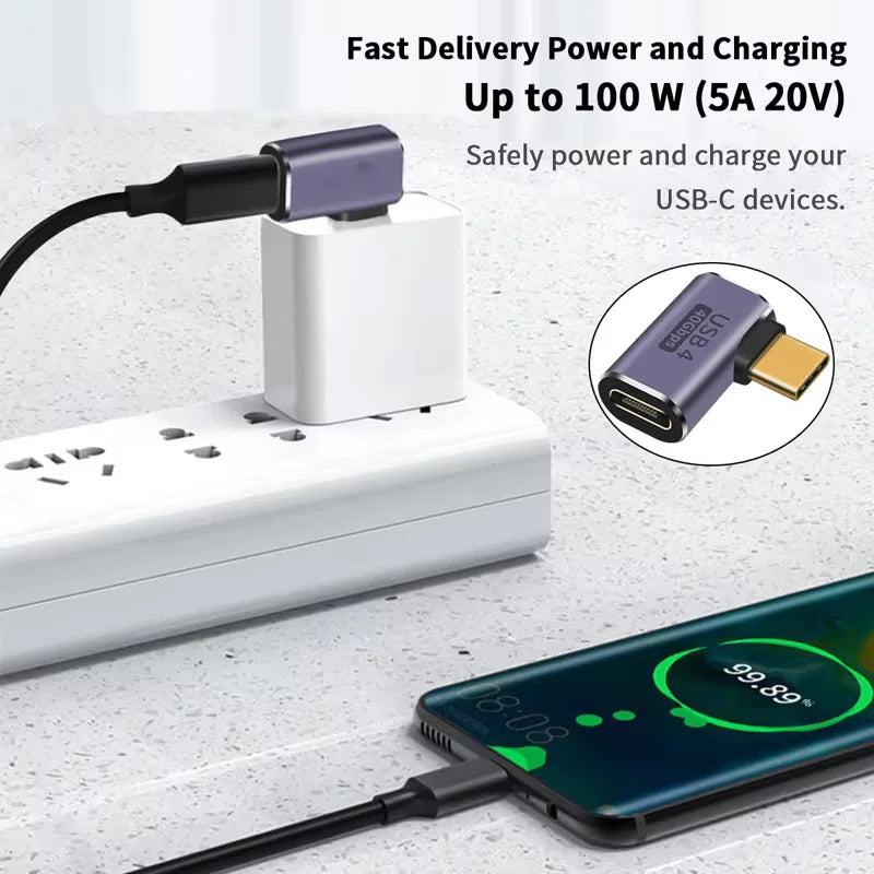 USB4.0 40Gbps 90° Type-C Adapter – 100W Fast Charging & Data Converter for MacBook 8K60Hz