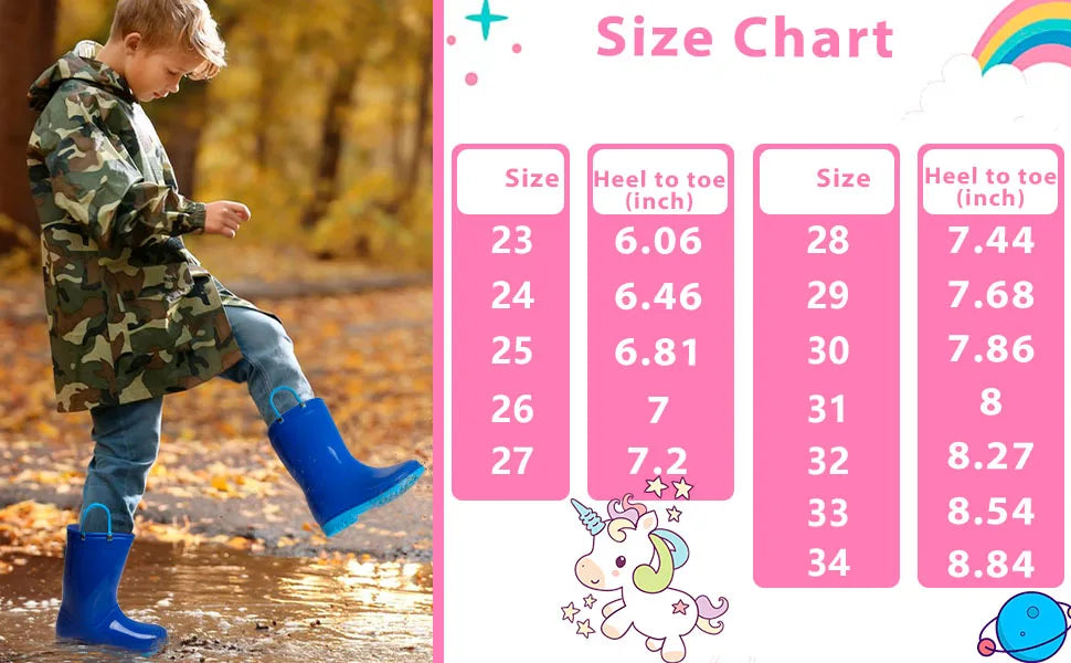 Shevalues Kids Waterproof Rain Boots – Non-Slip Toddler Boots with Easy-On Handles for Boys & Girls