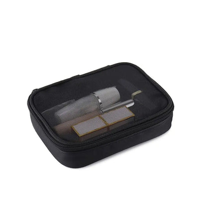 Women’s Solid Color Makeup Bag – Mesh Transparent Zipper Cosmetic Pouch, Portable Mini Wash Storage for Travel