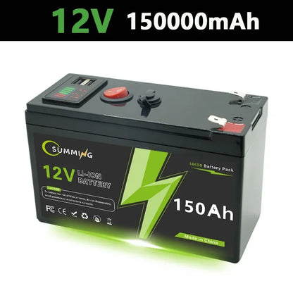 LiFePO4 12V 150Ah Rechargeable Lithium Battery – Built-in BMS, Ideal for Ride-On Toys, Solar Panels, Fish Finders & Power Wheels