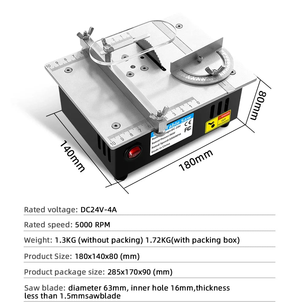 96W Mini Bench Saw — Adjustable Multifunctional Table Saw for DIY Woodworking