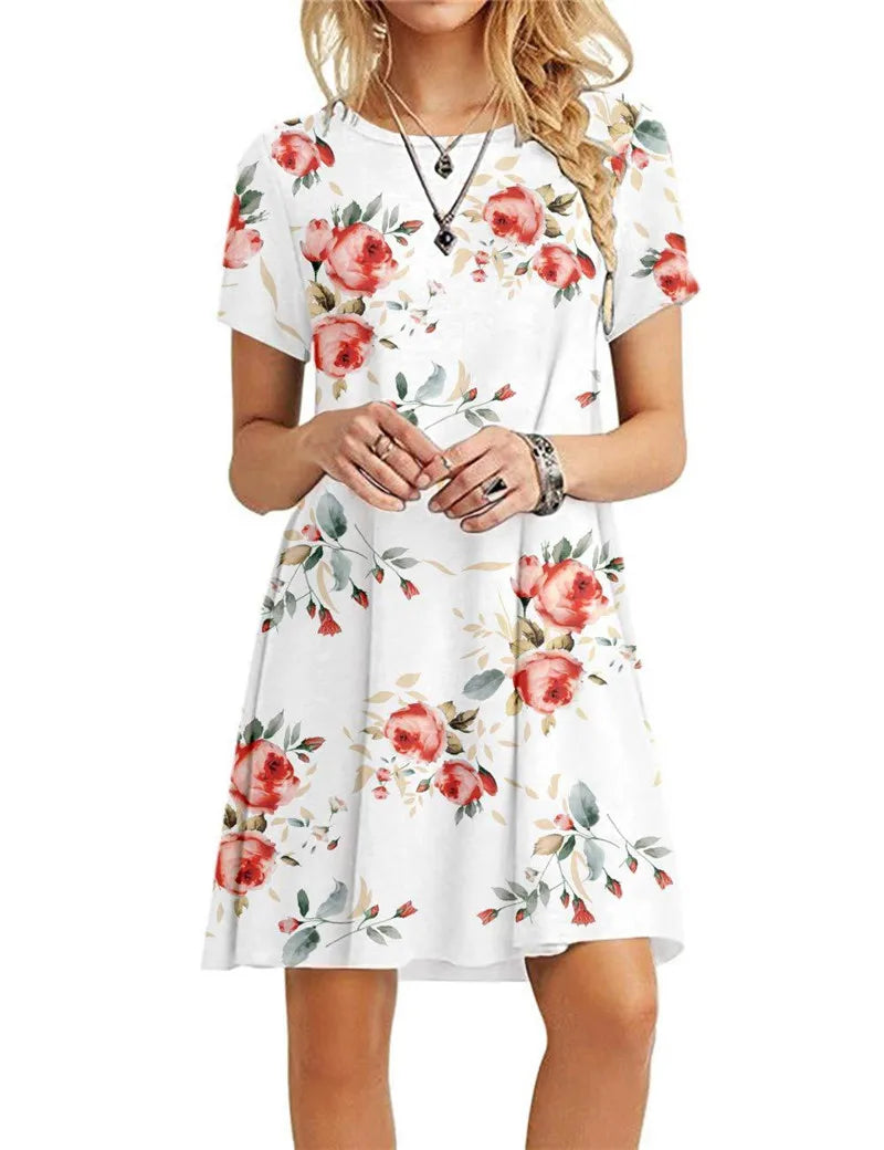 Women’s Leopard Print 3D Summer Dress – Short Sleeve Loose Casual Mini Dress, Streetwear Fashion