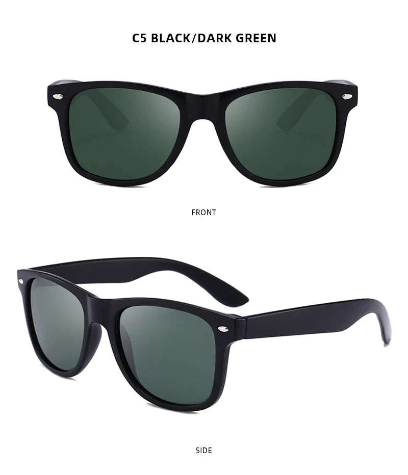 Classic Square Polarized Sunglasses – Retro Black Anti-Glare Driving Shades for Men & Women