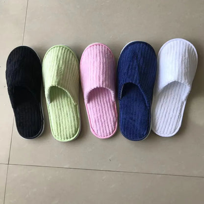 5 Pairs Mix Color Disposable Hotel Slippers – Cotton Non-Slip Slides for Men & Women Home, Travel, SPA & Hospitality Use