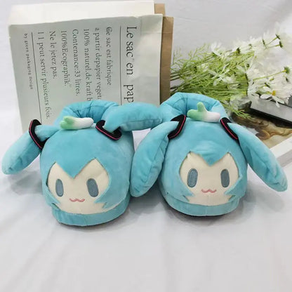 Kawaii Hatsune Miku Cartoon Slippers – Y2K Anime Home Floor Shoes, Warm Cotton Gift for Girls