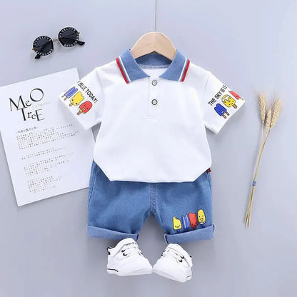 Baby Boy Summer Clothes Set – Cute Cartoon T-shirt & Shorts, Toddler Infant Outfit with Pants