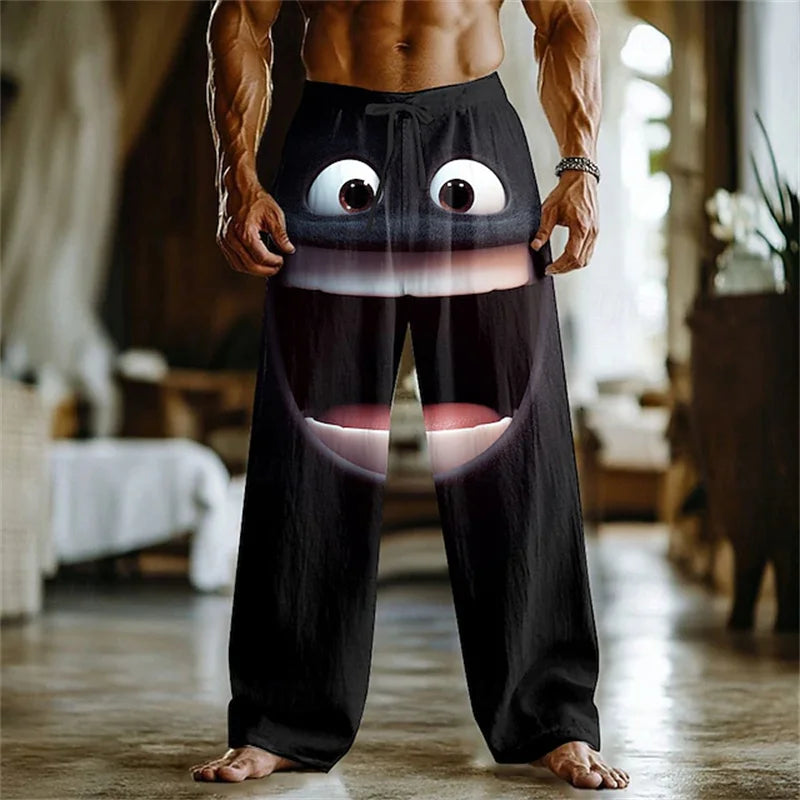Men's 3D Facial Expression Pants - Trendy Wide-Leg Printed Casual Trousers