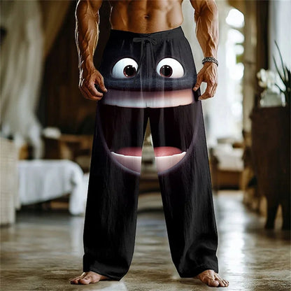 Men's 3D Facial Expression Pants - Trendy Wide-Leg Printed Casual Trousers