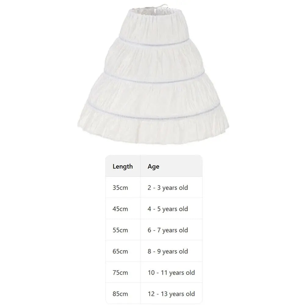 White Children’s Petticoat - A-Line 3-Hoop Lace Trim Crinoline Skirt