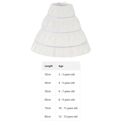 White Children’s Petticoat - A-Line 3-Hoop Lace Trim Crinoline Skirt
