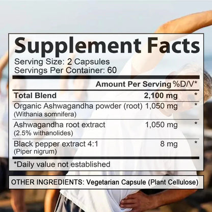 Organic Ashwagandha 2100mg – Stress Relief, Mood Boost, Immune & Thyroid Support Supplement