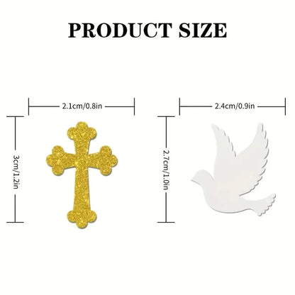 100PCS Glitter Cross & Dove Confetti – Elegant Wedding, Baptism & Birthday Religious Party Decorations