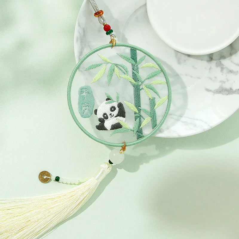 Handmade Embroidered Amulet DIY Kit – Easy Needlework Sewing & Car Pendant Needlepoint for Beginners