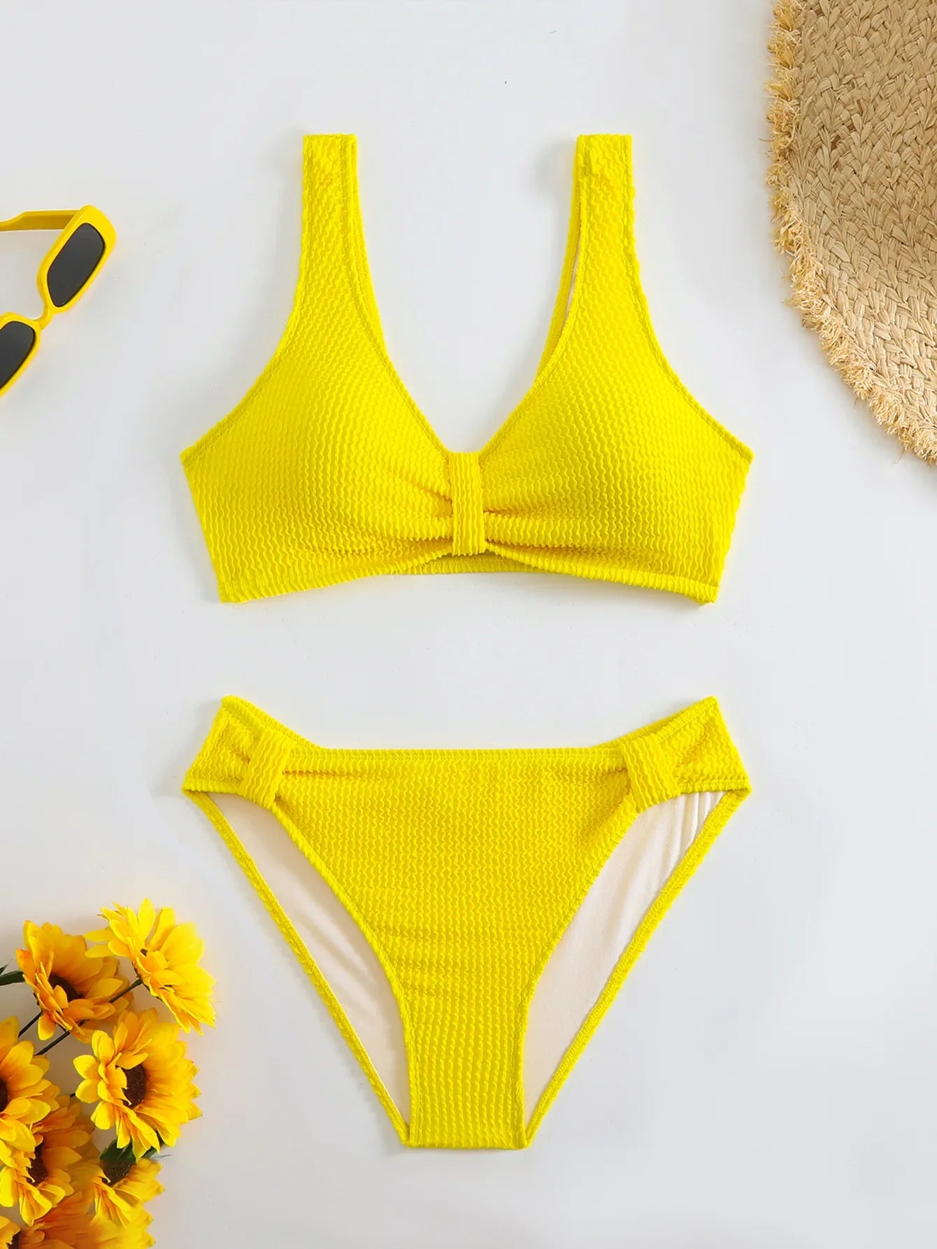 2025 Summer Women's Two-Piece Swimsuit – Solid High Waist V-Neck Backless Bikini Set Beachwear