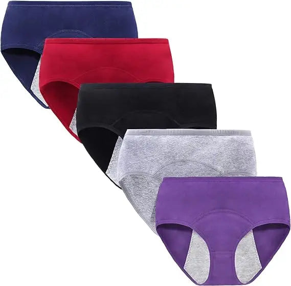 5Pcs Women’s Protective Cotton Menstrual Panties | Breathable Leakproof Briefs & Postpartum Underwear