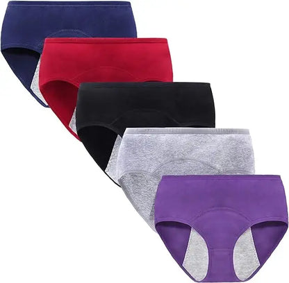 5Pcs Women’s Protective Cotton Menstrual Panties | Breathable Leakproof Briefs & Postpartum Underwear
