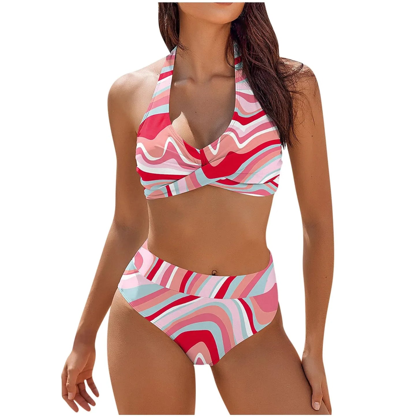 Floral Colour Block High Waist Bikini – Women's Two-Piece Swimsuit Teen Beachwear 2024 Trend
