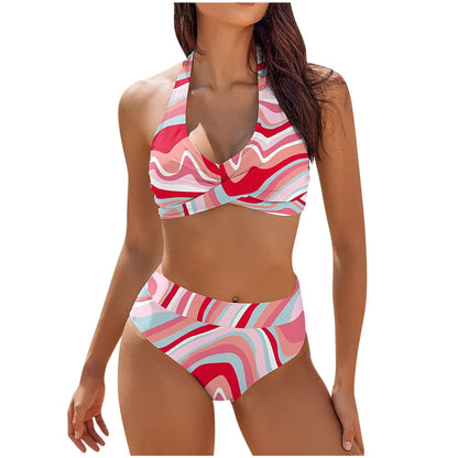 Floral Colour Block High Waist Bikini – Women's Two-Piece Swimsuit Teen Beachwear 2024 Trend