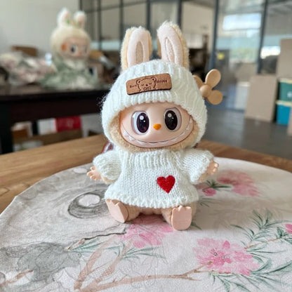 17cm Labubu Doll Clothes — Monster Outfit with Hat, Love Sweater & Casual Shoes for Sitting Party Accessories