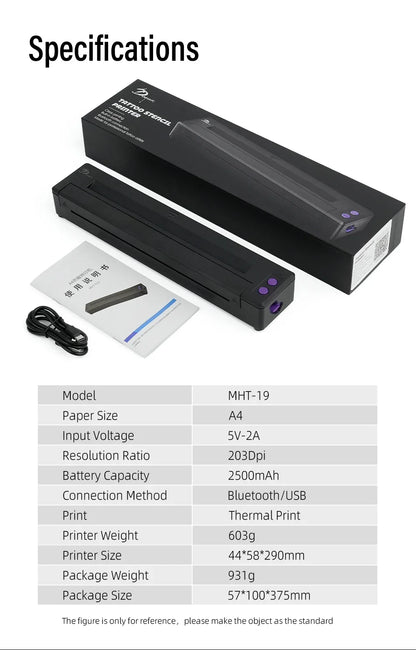 P19 Tattoo Transfer Wireless Stencil Printer – Automatic Fast Printing Portable Device for Small Businesses