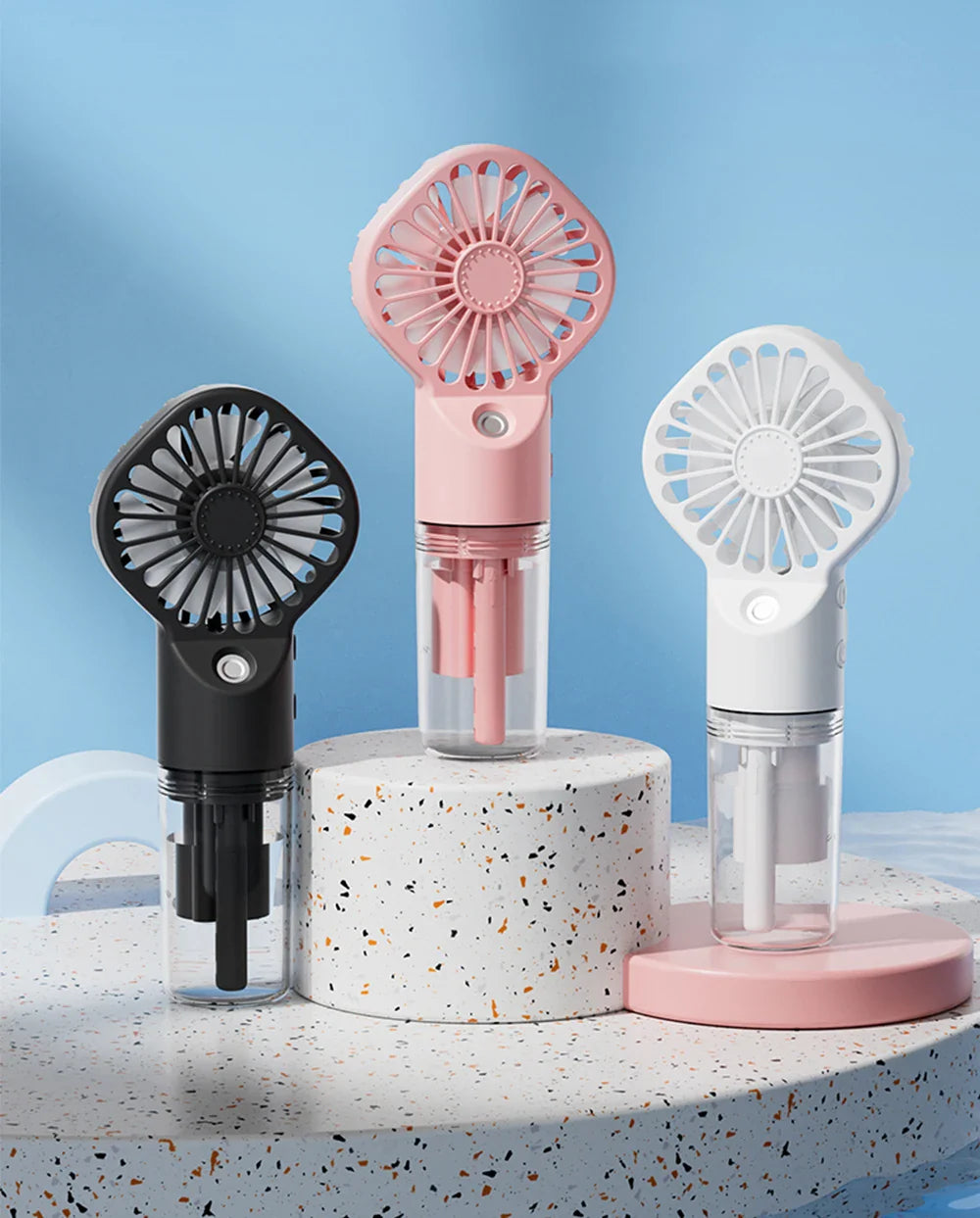 Portable Mini Humidifier Fan – USB Rechargeable Handheld Mist Fan with Water Spray, Personal Cooling Fan