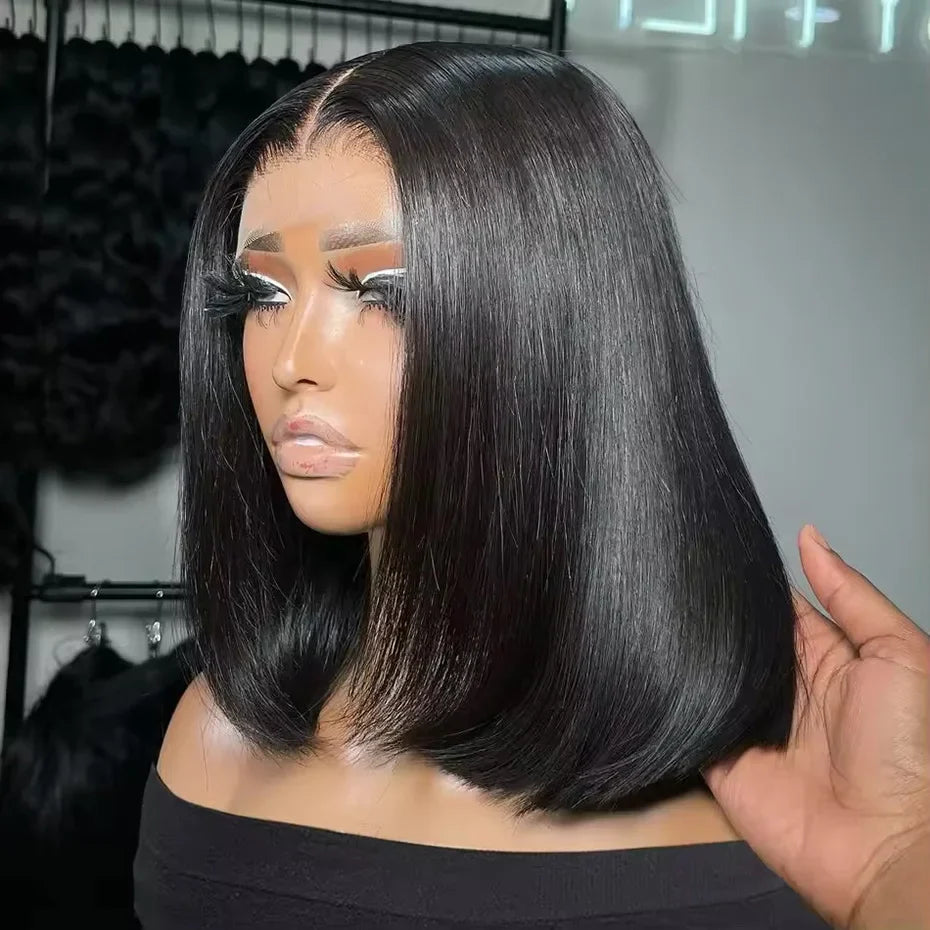Raw Vietnamese Human Hair Lace Front Wig – 13x6 Bob, Straight Natural Black, 250% Density, 100% Human Hair