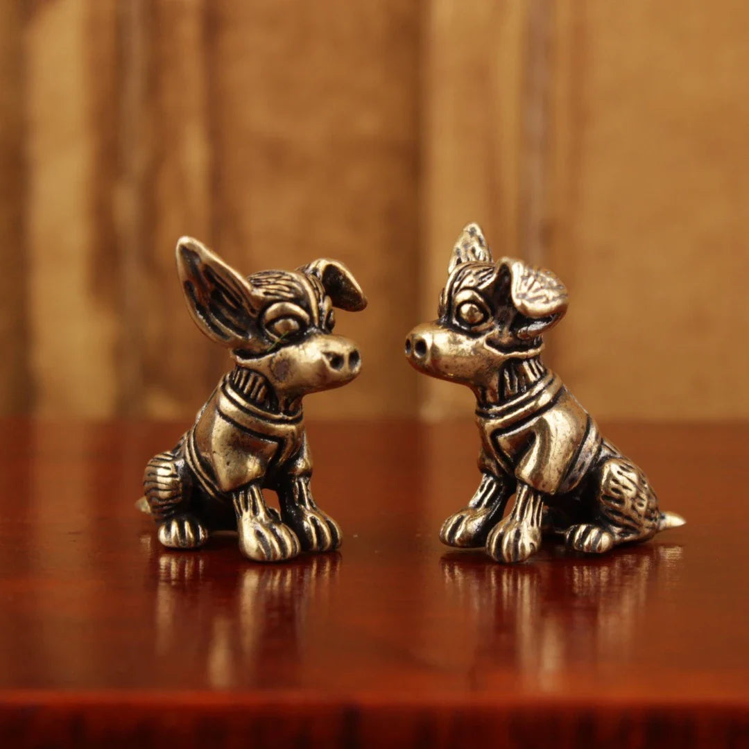 Solid Copper Puppy Dog Figurine – Antique Brass Zodiac Tea Pet Ornament Cute Collectible Home Decor Sculpture