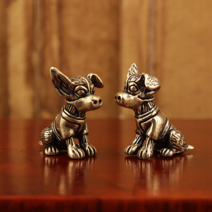 Solid Copper Puppy Dog Figurine – Antique Brass Zodiac Tea Pet Ornament Cute Collectible Home Decor Sculpture
