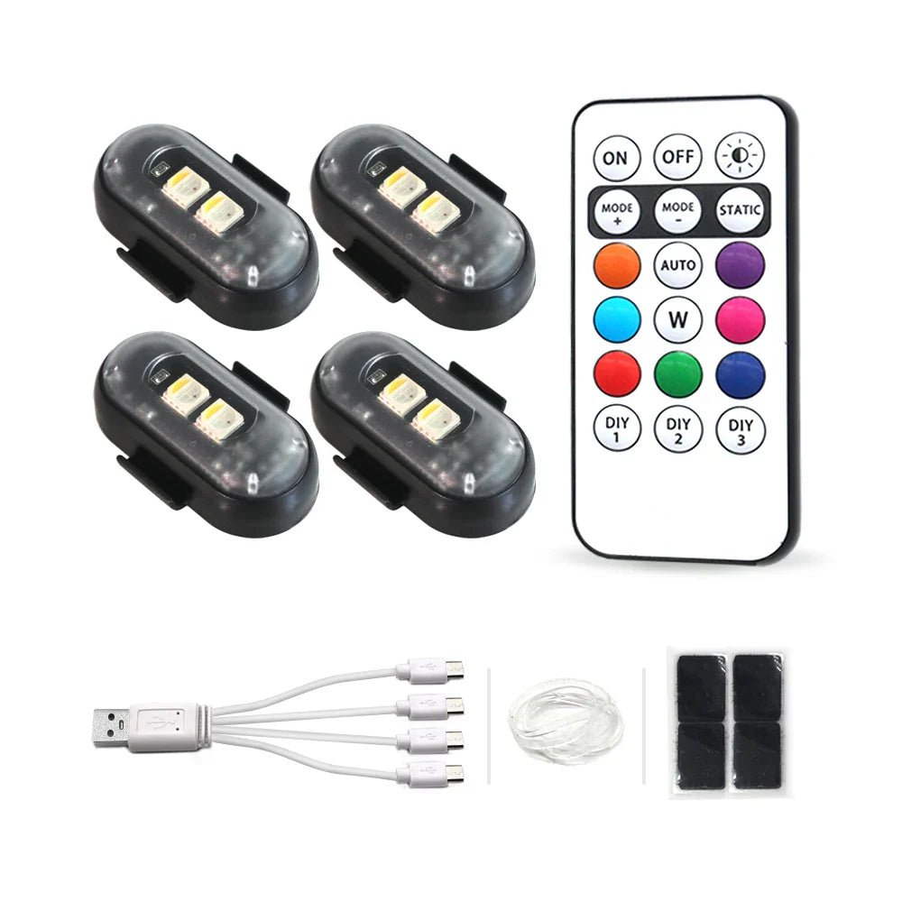 Wireless Remote Control Car LED Lights – Multi-Mode Warning & Decorative Lights for Cars & Motorcycles, 2/4/6 Pack
