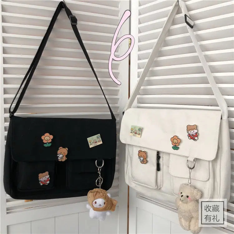 Women’s Casual Canvas Messenger Bag – Simple Printed Shoulder Satchel for School & Everyday Use