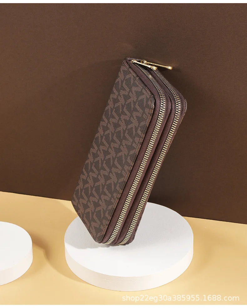 Women’s Double Zipper Long Wallet – Fashion Wristlet Clutch with Phone Holder & Card Slots, Big Letter Design