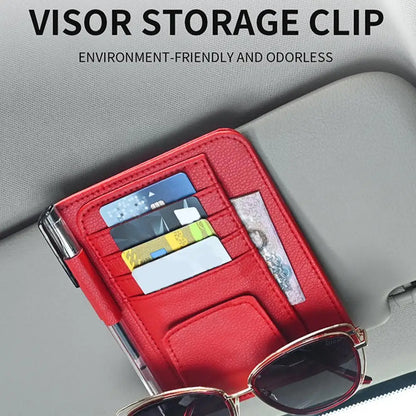 Multi-Pocket Car Sun Visor Organizer - Business Card and Sunglasses Holder for Auto Interior Storage Management