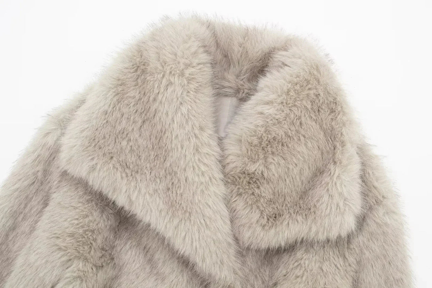 TRAF 2024 Women's Cropped Faux Fur Jacket – Chic Lapel Collar, Long Sleeve, Front Snap-Button Thick Coat