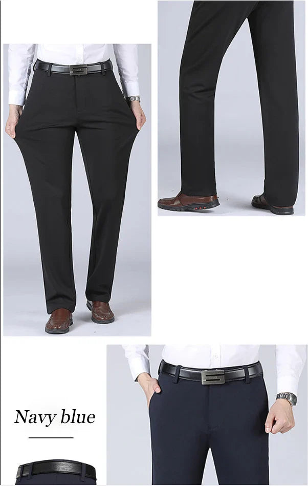 Men's Summer Trousers – Thin Business Casual Elastic Loose Fit Straight Pants | Classic Solid Color