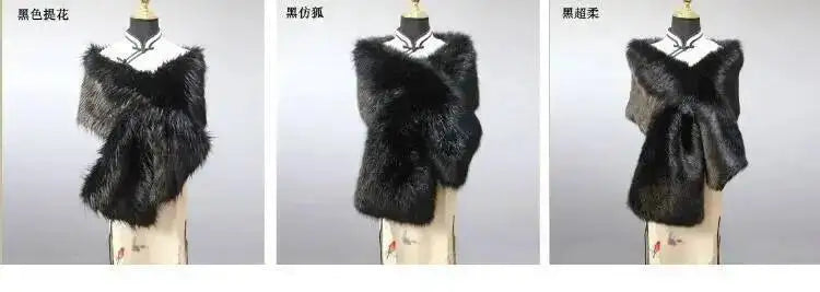 32-Color Luxury Faux Fox Fur Shawl – Women’s Plush Winter Scarf, Wrap & Cape for Wedding & Coat