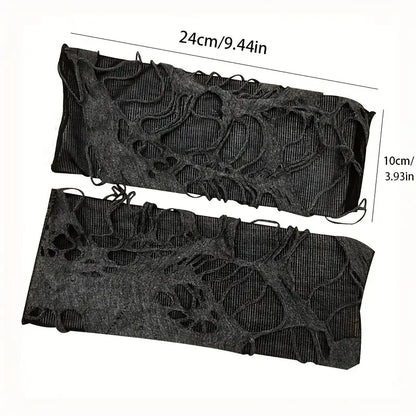 2024 New Gothic Fingerless Gloves - Fashionable and Durable Unisex Stretchy Gloves with Tear Design for Parties