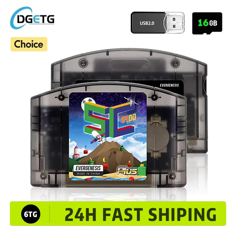 EVERGENESIS SC64 N64 Game Cartridge – 800-in-1 Nintendo 64 Game Card with Free 16GB Card, 64DD Compatible