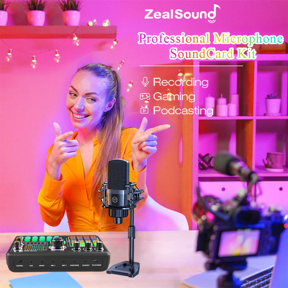 Zealsound Professional Podcast Microphone & SoundCard Kit – USB Recording Mic for PC, Smartphone, Laptop, Vlog, Live Streaming & YouTube