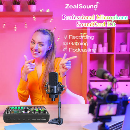 Zealsound Professional Podcast Microphone & SoundCard Kit – USB Recording Mic for PC, Smartphone, Laptop, Vlog, Live Streaming & YouTube