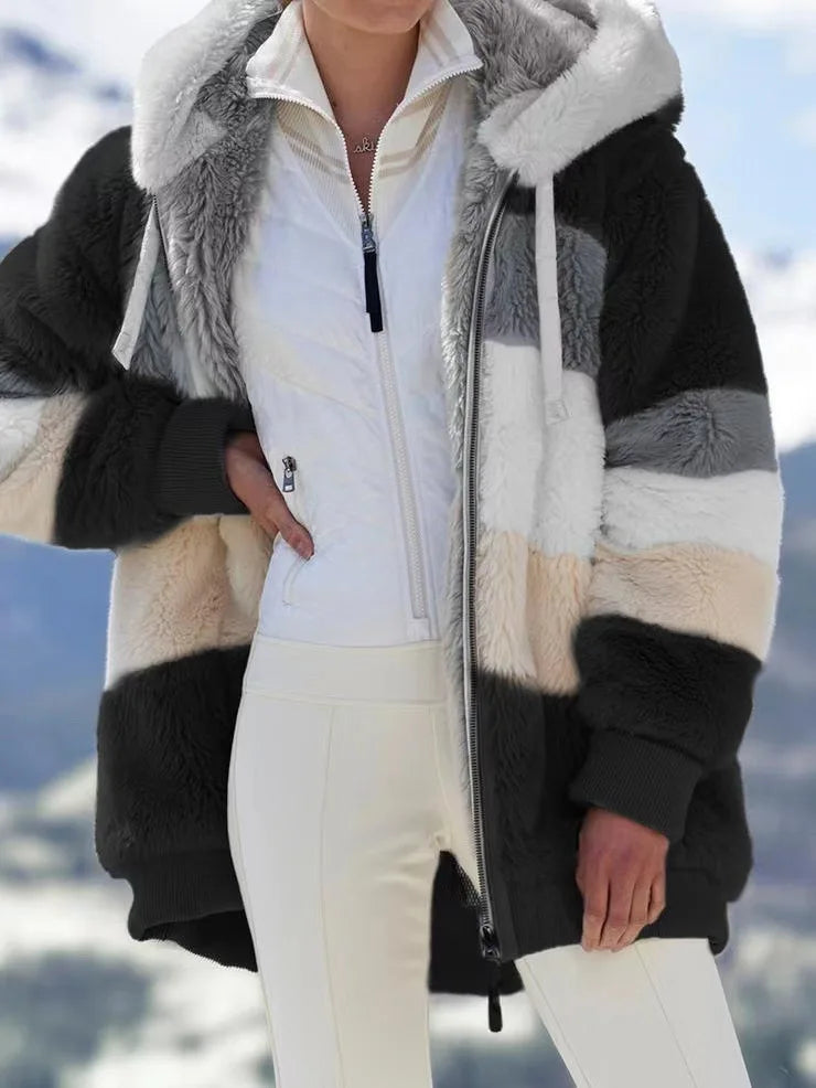 Oversized Jacket for Women – 2023 Autumn Winter Warm Plush Hooded Coat, Loose Fit Streetwear with Pockets
