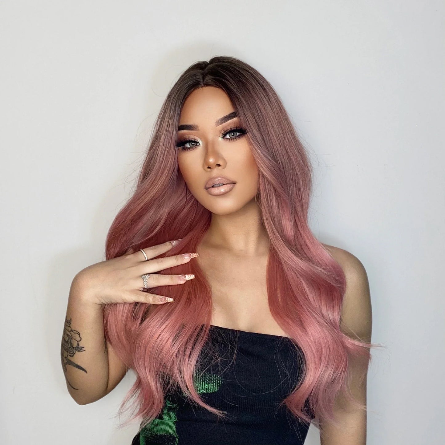 Long Pink Wavy Wig for Women — Middle Part Synthetic Hair, Heat-Resistant, Natural-Looking Cosplay Wig