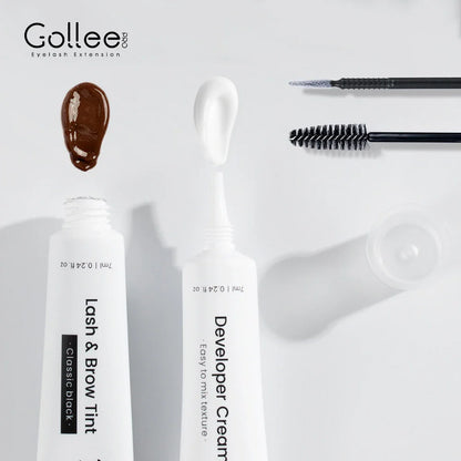 Gollee Lash & Brow Tinting Kit – Classic Black, Natural Eyelash Lifting Perm Treatment, Lasts 4-6 Weeks, Makeup Set for Lash Curler Perm