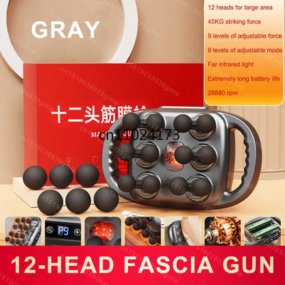 Fascia Massage Gun with 12/8 Heads — Electric Deep Tissue Muscle Relaxation Gun, High-Frequency Back & Body Massager