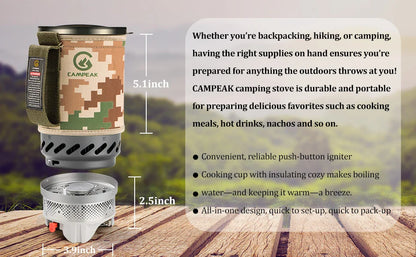 1.4L Backpacking Stove – Portable Propane Camp Burner with Red Tripod for Camping Cooking Gear