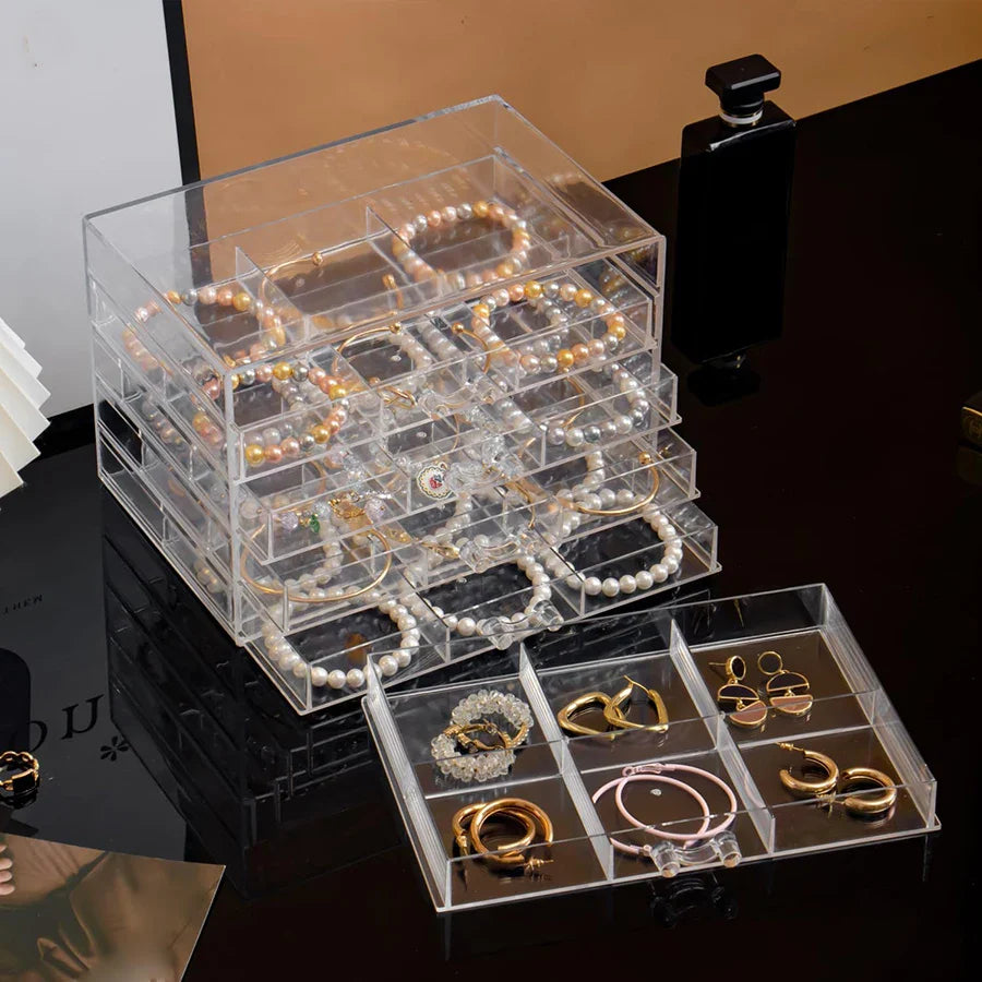 DIY Jewelry Storage Case – 30-Grid Large Earring & Bracelet Organizer with 5 Stackable Drawers